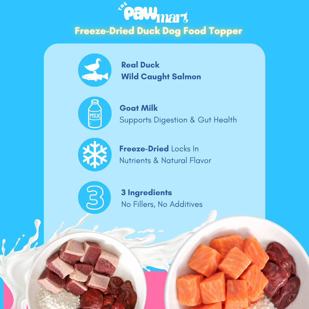 The Pawmart Freeze-Dried Dog Food Topper Bundle | Duck + Salmon | Only 3 Ingredients Each | Clean, High-Protein Meal Enhancers For Dogs
