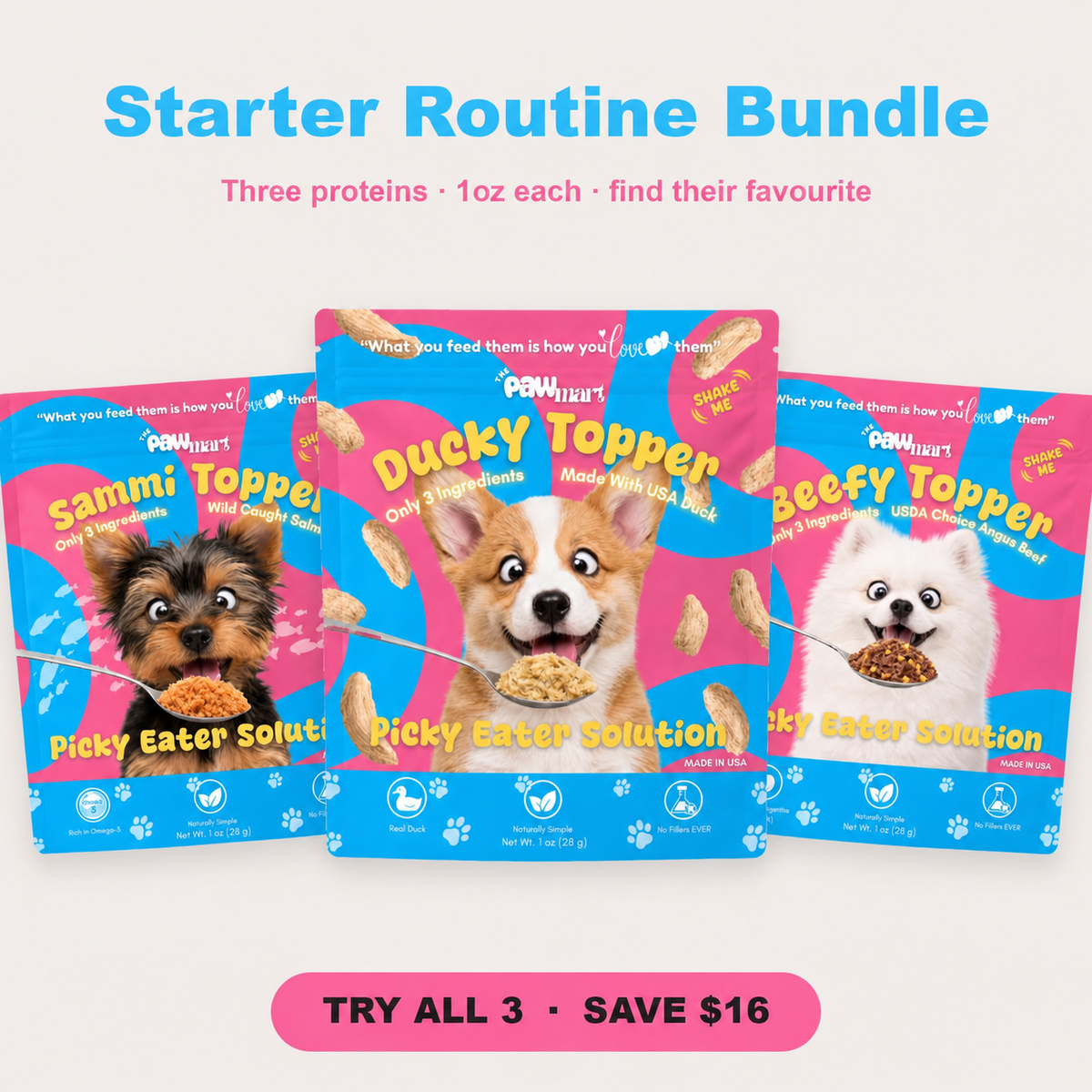 Starter Routine Bundle — Duck, Salmon & Beef Toppers